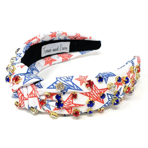 USA Star Print Jeweled Knot Headband - Greige Goods
