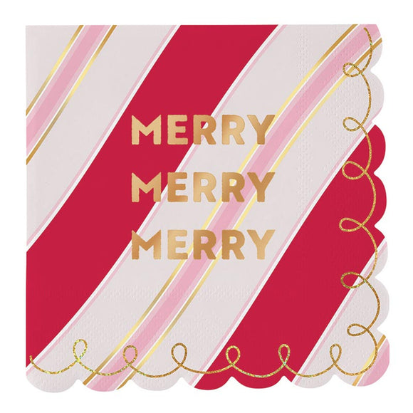 Foil Scallop Merry Napkins - Greige Goods
