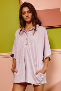 Oversized Button Up Jersey Romper - Greige Goods