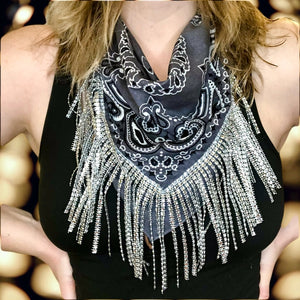 Rhinestone Fringe Bandana - Greige Goods