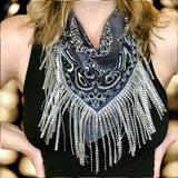 Rhinestone Fringe Bandana - Greige Goods