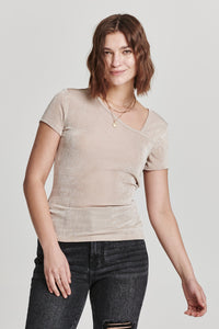 Raquel Angled Neckline Top - Greige Goods