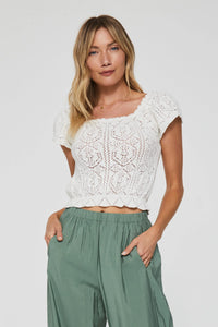 Polina Crochet Peplum Top - Greige Goods