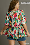 Curvy Girl Multi Color Peplum Top - Greige Goods