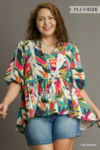 Curvy Girl Multi Color Peplum Top - Greige Goods