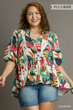 Curvy Girl Multi Color Peplum Top - Greige Goods