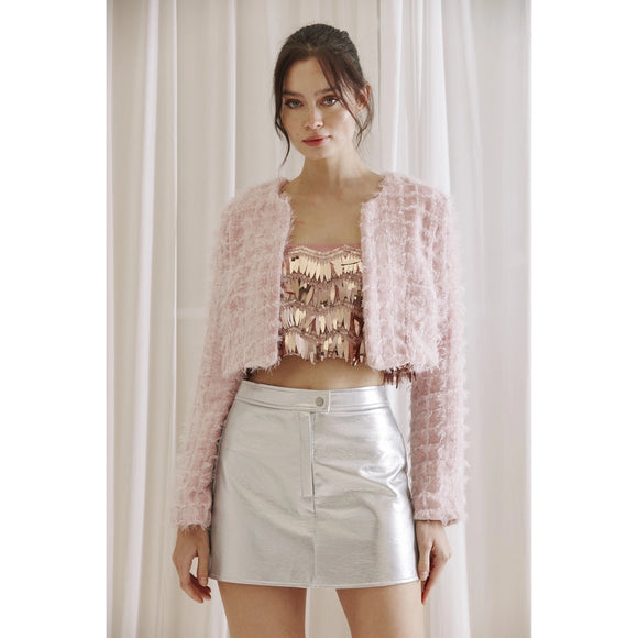 Classy Tweed Cropped Jacket - Greige Goods