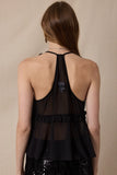 Sheer Tie Lace Ruffle Top - Greige Goods
