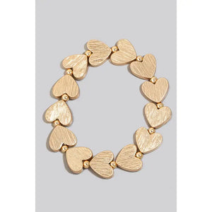 Brushed Metallic Heart Beaded Elastic Bracelet - Greige Goods