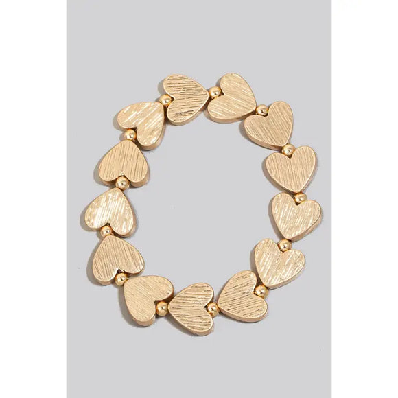 Brushed Metallic Heart Beaded Elastic Bracelet - Greige Goods