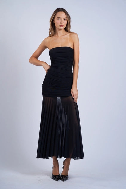 See-Through Ruched Tube Midi - Greige Goods