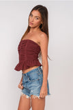 Smocked Ruched Ruffle Crop - Greige Goods