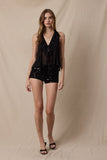 Sheer Tie Lace Ruffle Top - Greige Goods