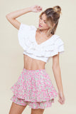 V Neck Ruffle Cropped Blouse - Greige Goods