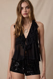 Sheer Tie Lace Ruffle Top - Greige Goods