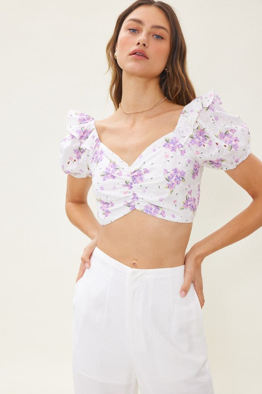 Cotton Eyelet Floral Crop Top - Greige Goods