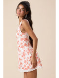 Floral V-Neck Lace Mini Dress - Greige Goods