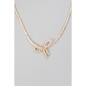 Beaded Ribbon Bow Pendant Necklace - Greige Goods