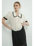Contrast Collar Blouse - Greige Goods