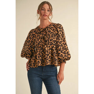 Leopard Print Peplum Top - Greige Goods