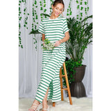 Striped Maxi w/ Side Slit - Greige Goods