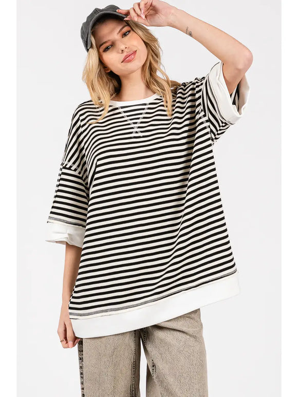 Striped Oversized Top - Greige Goods