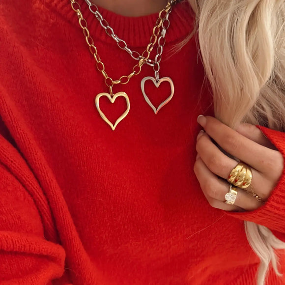 Large Open Heart Necklace Gold - Greige Goods