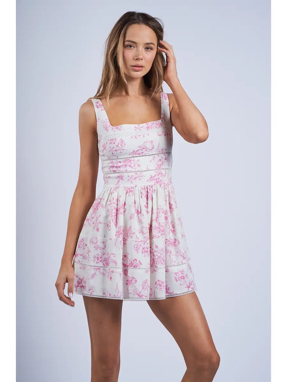 Hibiscus Floral Wide Mini Dress - Greige Goods