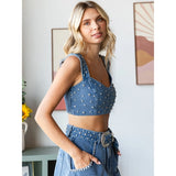 Rhinestone Denim Tank - Greige Goods