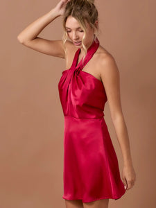 Pleated Halter Neck Mini Dress - Greige Goods