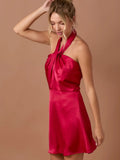 Pleated Halter Neck Mini Dress - Greige Goods
