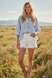 Striped Button Down Ruffle Top - Greige Goods