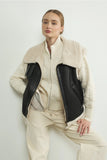 Faux Leather Fleece Collar Vest - Greige Goods