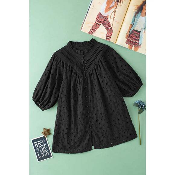 Flower Embroidered Blouse - Greige Goods