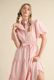 Striped Ruffle Button Down Midi - Greige Goods