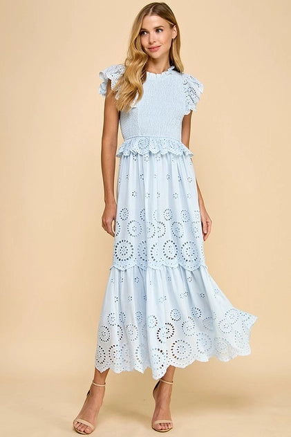Eyelet Lace Scalloped Midi Dress - Greige Goods