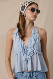 Sheer Tie Lace Ruffle Top - Greige Goods