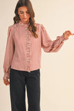 Striped Ruffle Button Down
