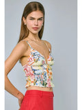 Abstract Sweetheart Smocked Crop