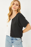 Curvy Girl V-Neck Colorblock Blouse - Greige Goods