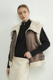 Faux Leather Fleece Collar Vest - Greige Goods