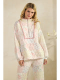 Floral Textured Quarter Zip - Greige Goods