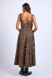 Cheetah U-Shape Boat Neck Midi Dress - Greige Goods