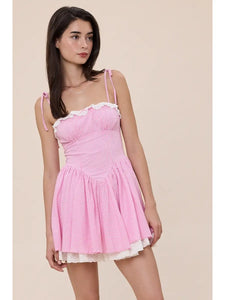 Plaid Lace Flare Mini Dress - Greige Goods
