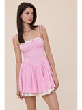 Plaid Lace Flare Mini Dress - Greige Goods