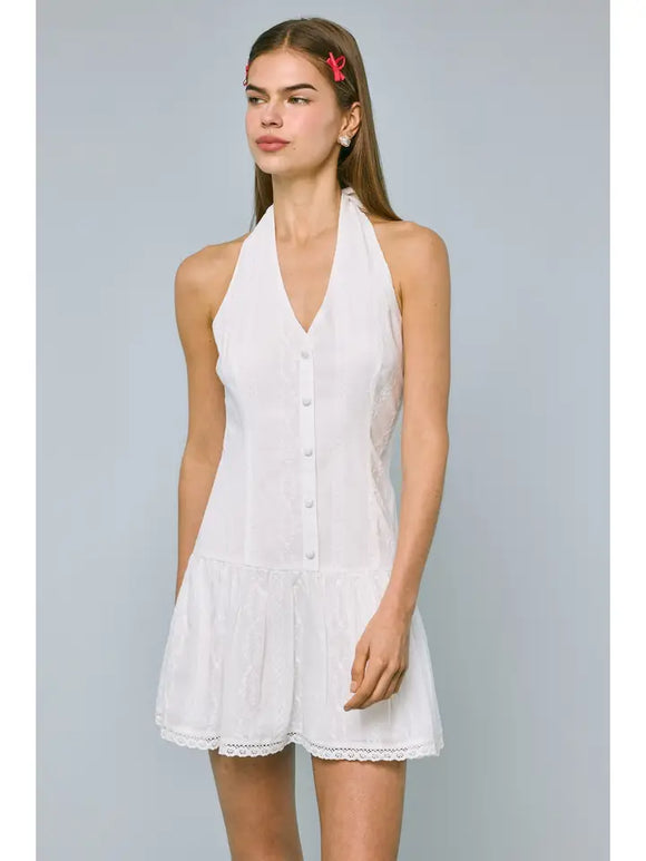 Eylet Halter Fit & Flare Mini - Greige Goods
