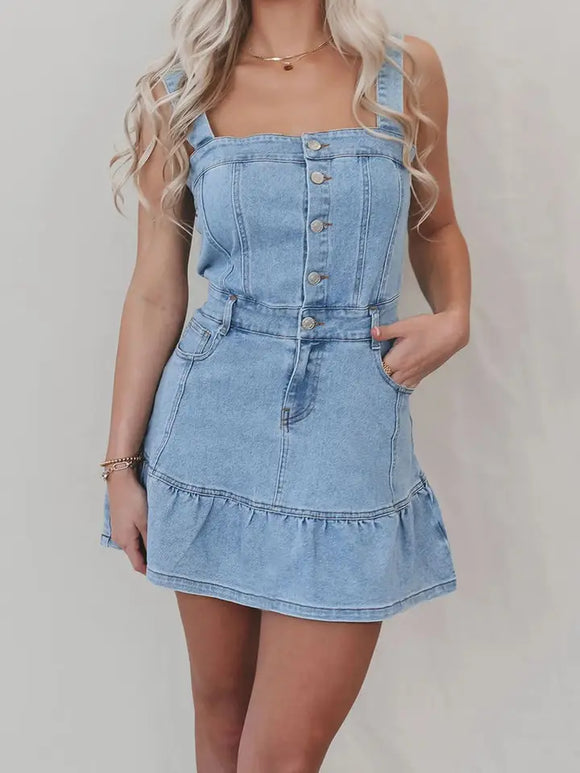 Button-Front Denim Dress
