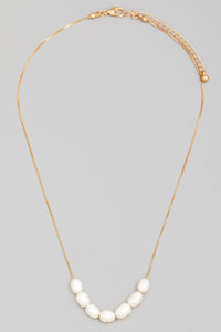7 Pearly Bead Charms Dainty Chain Necklace - Greige Goods