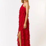 Halter Ruffle Maxi Dress - Greige Goods