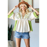 Vintage Embroidery Patch Gauze Top - Greige Goods